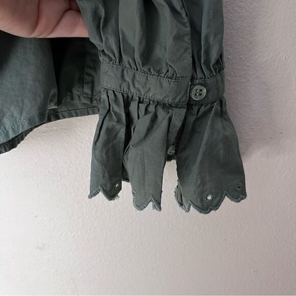 Gerard Darel Ruffled Embroidered Blouse in Olive Green - Picture 4 of 5